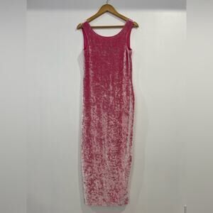 90s Vtg Pink Crushed Velvet Tank Bodycon Y2K Midi Dress